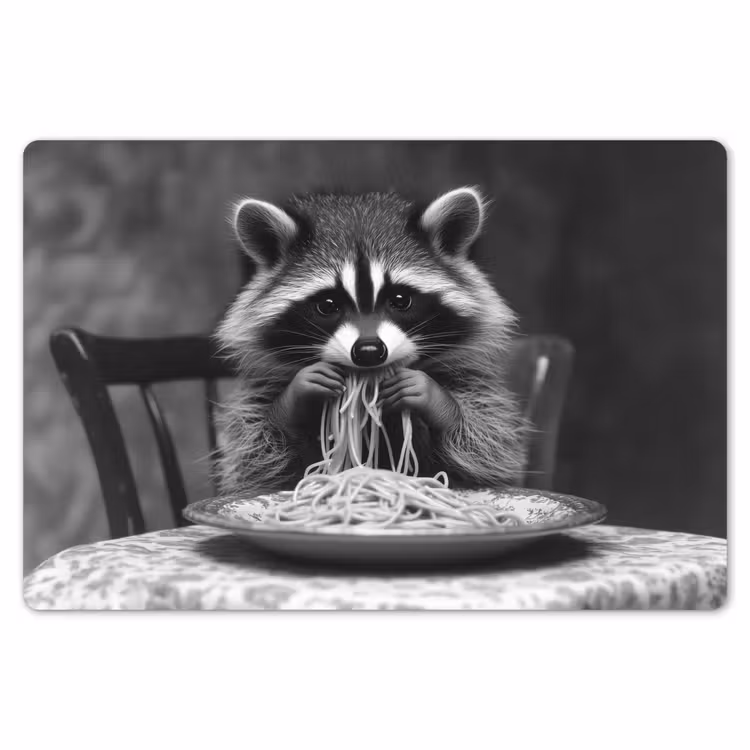 Wasbeer - Cute - Pasta - Tafelkleed - Zwart - Wit Placemat vinyl groot -zzsfeer1_Kitchenyeah-website