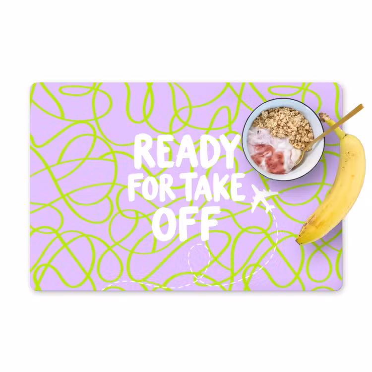 Ready for take off - Vliegtuig - Groen - Paars - Golvende lijnen Placemat vinyl groot -zzzproduct_Kitchenyeah-website