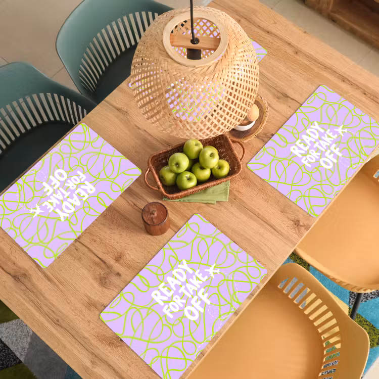 Ready for take off - Vliegtuig - Groen - Paars - Golvende lijnen Placemat vinyl groot -zzsfeer5_Kitchenyeah-website