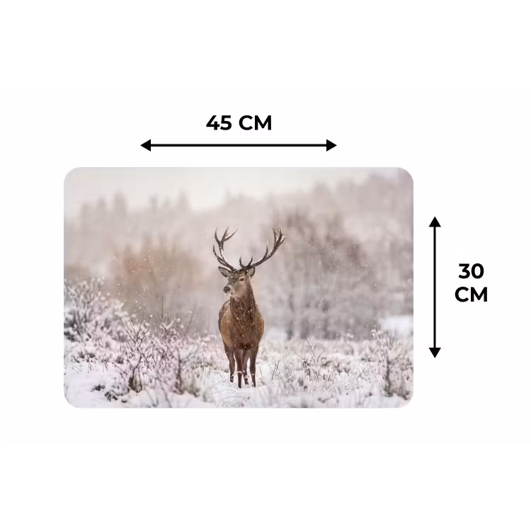 Edelhert - Bos - Sneeuw - Winter - Majestueus Placemat vinyl groot -specs