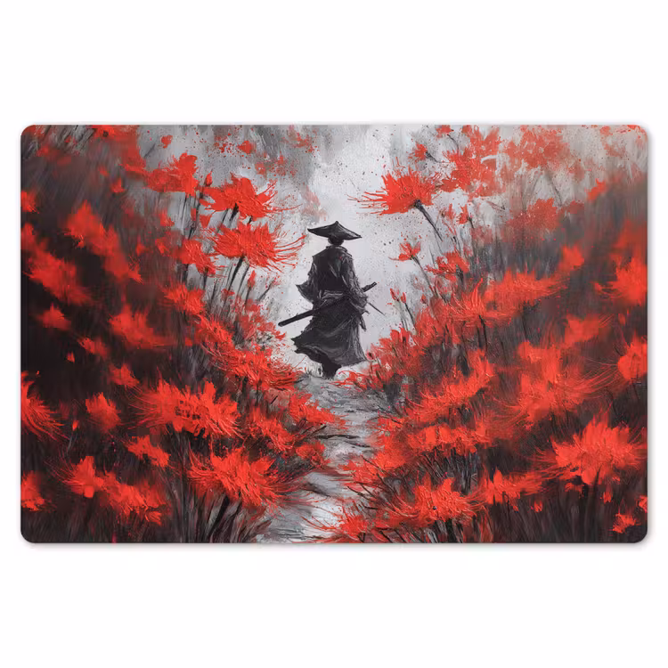 Rode bloemen - mistig - Man Placemat vinyl groot -zzsfeer1_Kitchenyeah-website