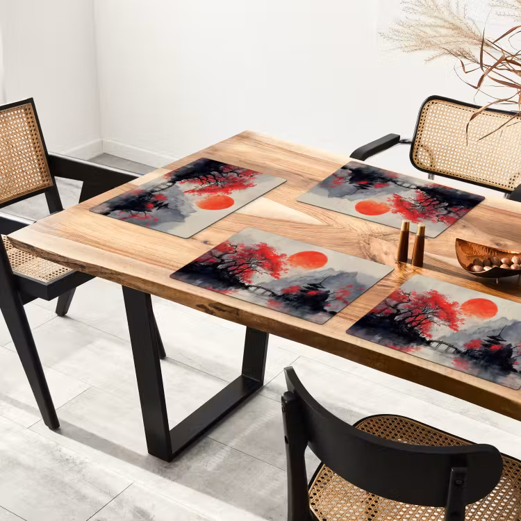Rode zon - Rivier - brug - Bomen Placemat vinyl groot -zzsfeer4_Kitchenyeah-website