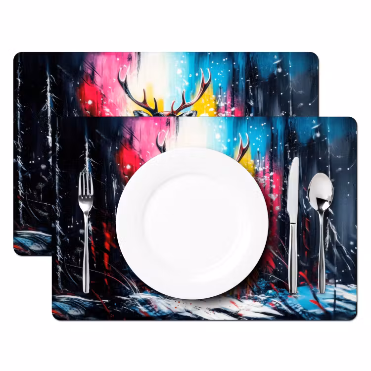 Rendier - Gewei - Krans - Kleurrijk Placemat vinyl groot -zzsfeer2_Kitchenyeah-website