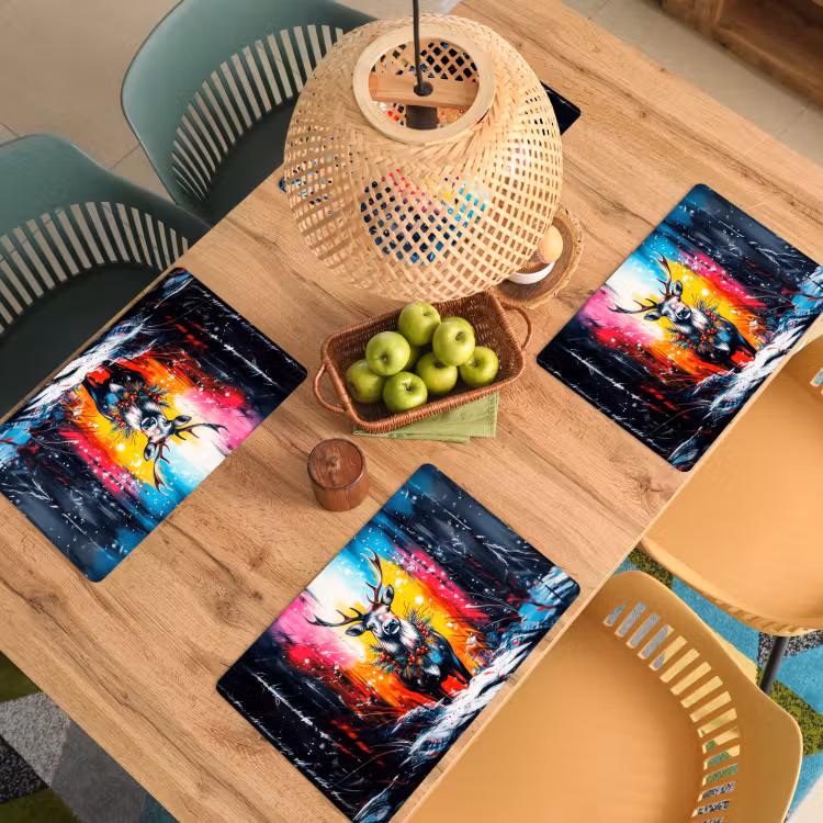 Rendier - Gewei - Krans - Kleurrijk Placemat vinyl groot -zzsfeer5_Kitchenyeah-website