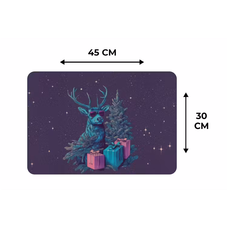 Rendier - Zonnebril - Neon - Kerstboom Placemat vinyl groot -specs