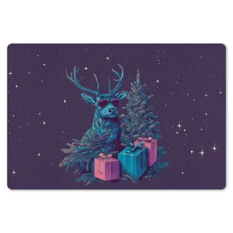 Rendier - Zonnebril - Neon - Kerstboom Placemat vinyl groot -zzsfeer1_Kitchenyeah-website