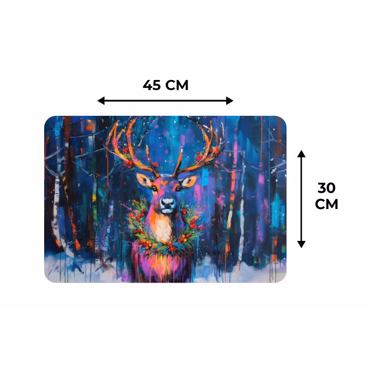 Rendier - Krans - Sprookjesachtig - Blauw Placemat vinyl groot -specs
