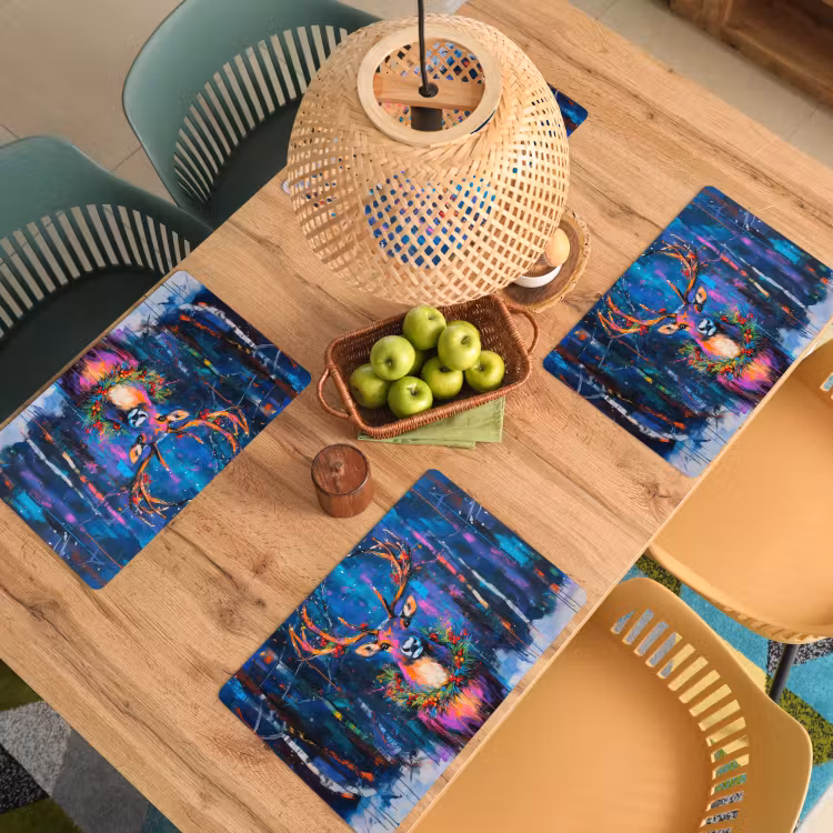 Rendier - Krans - Sprookjesachtig - Blauw Placemat vinyl groot -zzsfeer5_Kitchenyeah-website