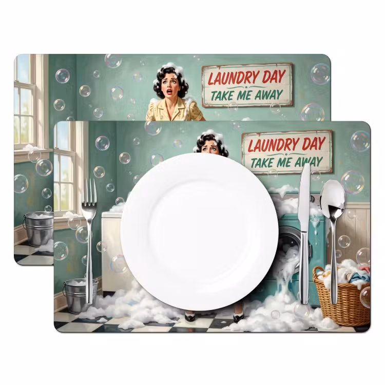Retro - Blauw - Vrouw Placemat vinyl groot -zzsfeer2_Kitchenyeah-website