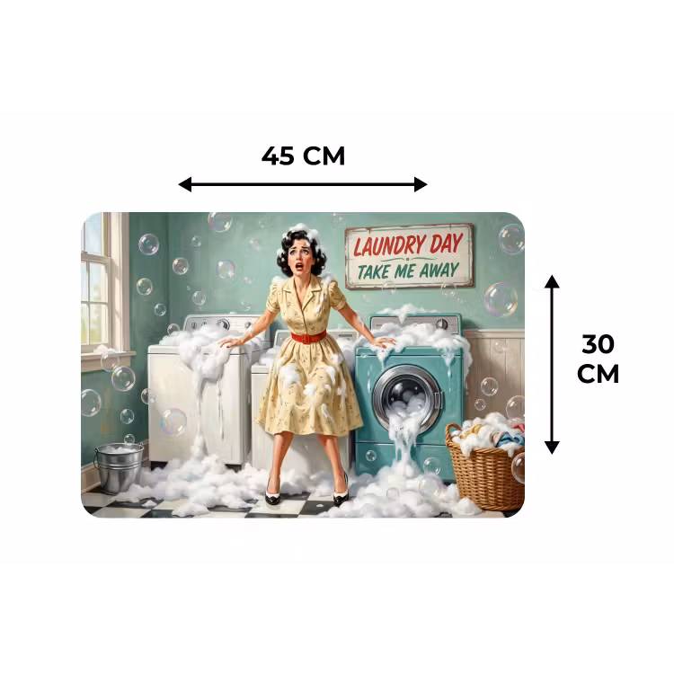 Retro - Blauw - Vrouw Placemat vinyl groot -specs