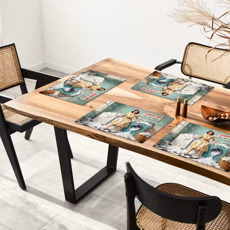 Retro - Blauw - Vrouw Placemat vinyl groot -zzsfeer4_Kitchenyeah-website