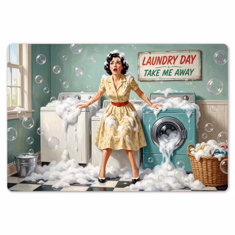 Retro - Blauw - Vrouw Placemat vinyl groot -zzsfeer1_Kitchenyeah-website