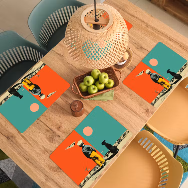 Retro - Jongen - Hond - Rood - Groen Placemat vinyl groot -zzsfeer5_Kitchenyeah-website