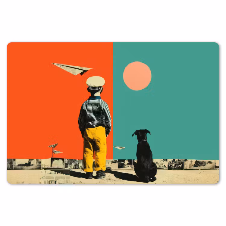 Retro - Jongen - Hond - Rood - Groen Placemat vinyl groot -zzsfeer1_Kitchenyeah-website