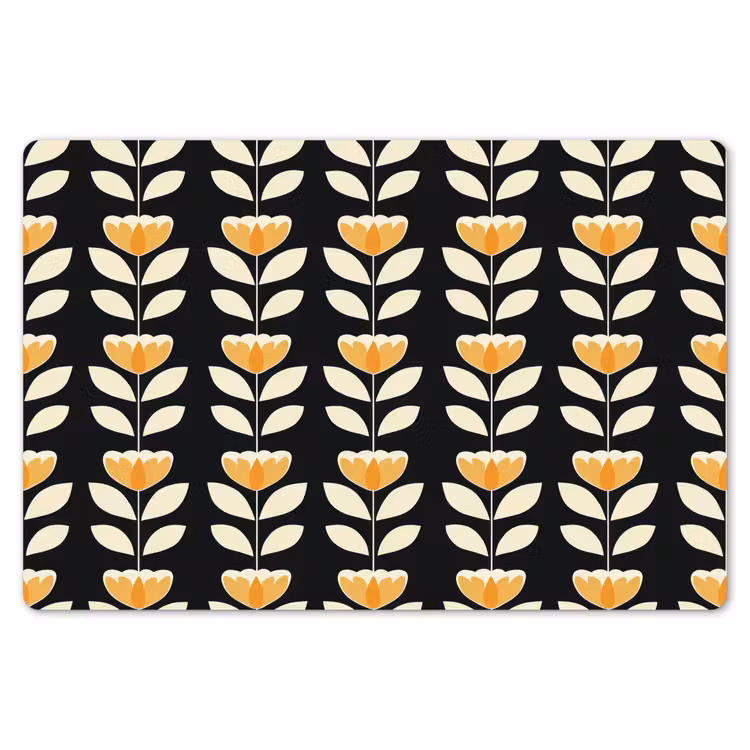 Retro - Bloem - Zwart - Okergeel Placemat vinyl groot 368 -zzsfeer1_Kitchenyeah-website