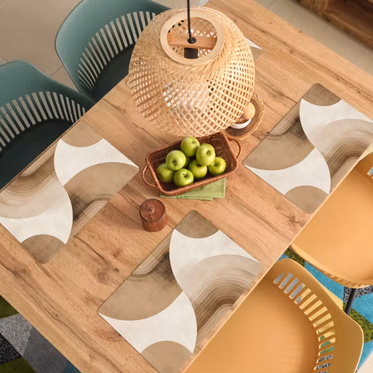 Retro - Geometrische lagen - Aardetinten Placemat vinyl groot -zzsfeer5_Kitchenyeah-website