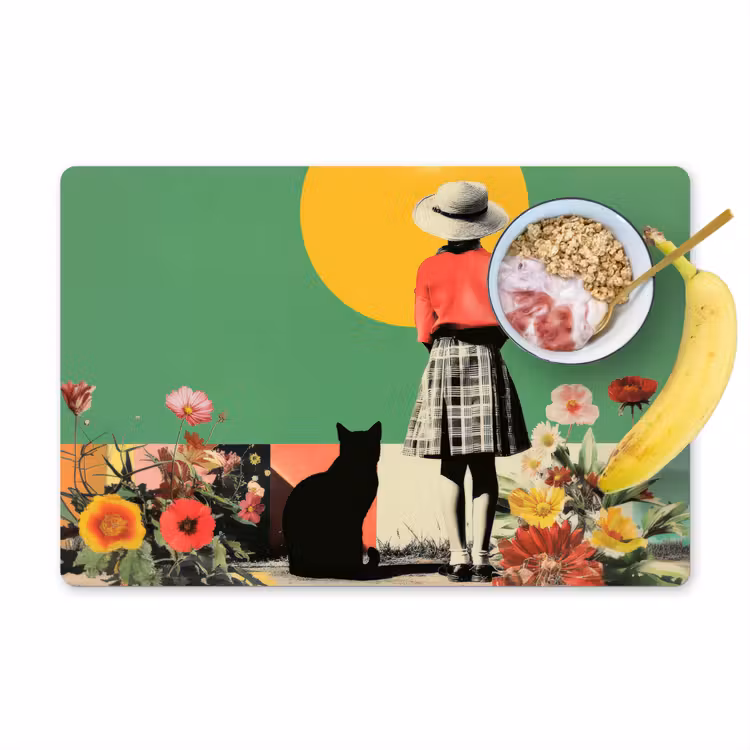 Retro - Meisje - Kat - Zon Placemat vinyl groot -zzzproduct_Kitchenyeah-website