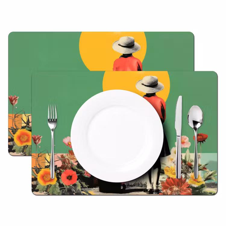Retro - Meisje - Kat - Zon Placemat vinyl groot -zzsfeer2_Kitchenyeah-website