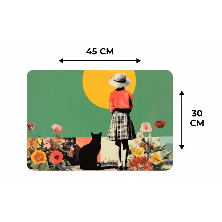 Retro - Meisje - Kat - Zon Placemat vinyl groot -specs
