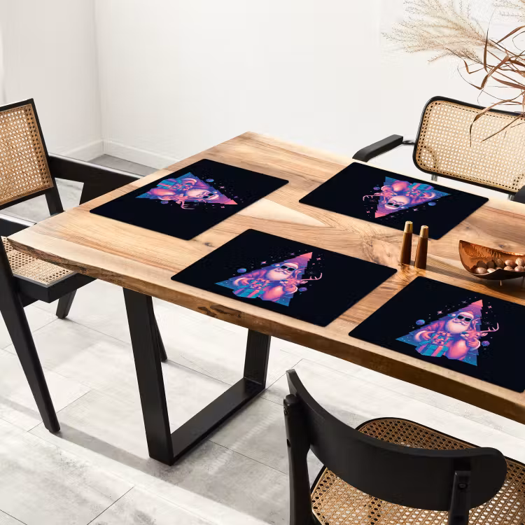 Retro - Kerstman - Rendieren - Kerstboom Placemat vinyl groot -zzsfeer4_Kitchenyeah-website