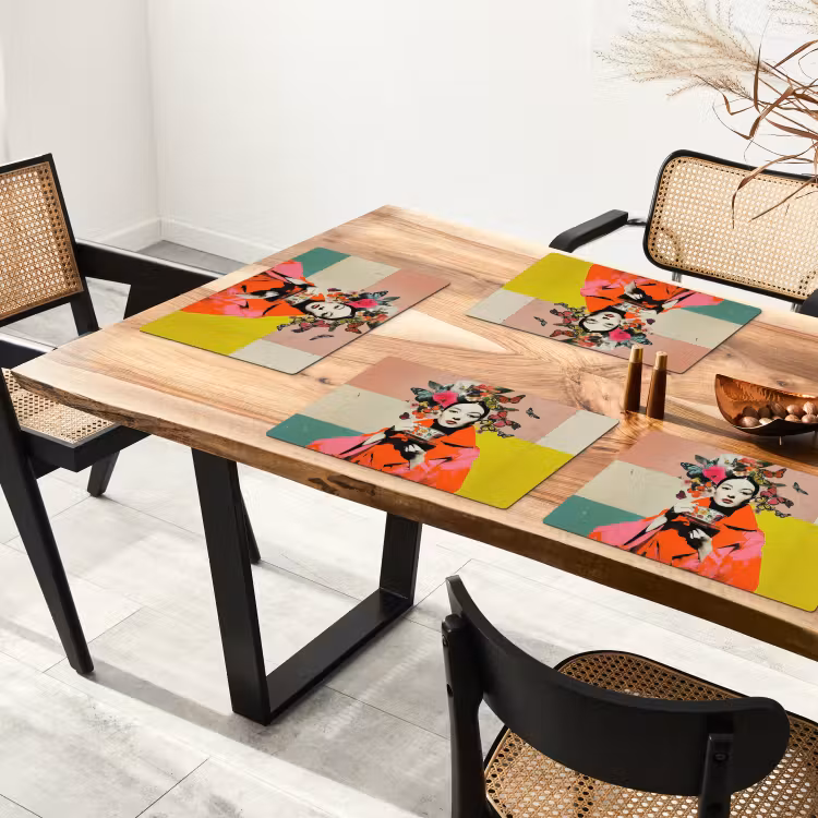 Retro - Vrouw - Kopje - Vlinders Placemat vinyl groot -zzsfeer4_Kitchenyeah-website