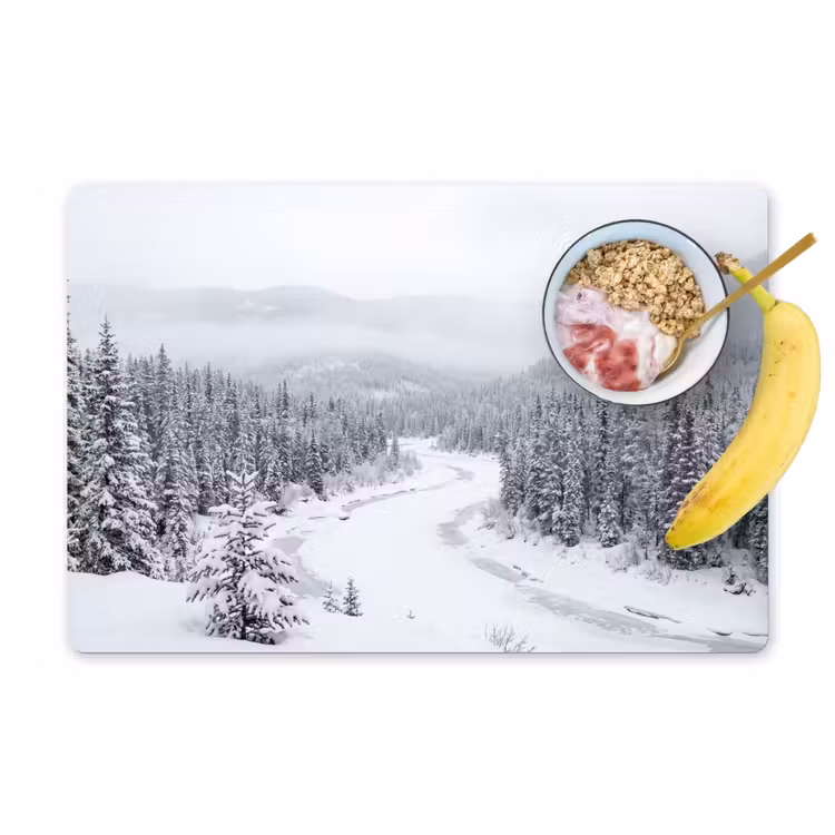 Rivier - Bevroren - Landschap - Winter Placemat vinyl groot -zzzproduct_Kitchenyeah-website