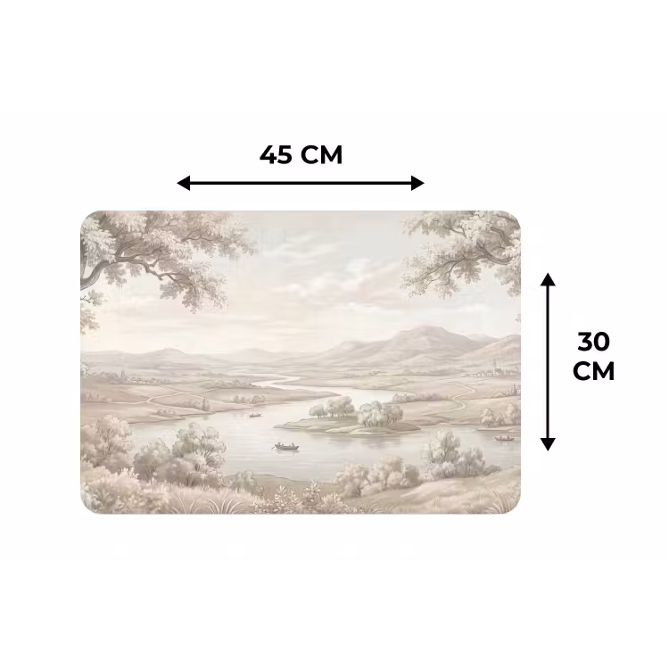 Rivierlandschap - Bergen - Natuur - Vintage - Beige Placemat vinyl groot -specs