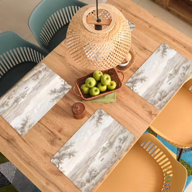 Rivierlandschap - Bergen - Natuur - Vintage - Beige Placemat vinyl groot -zzsfeer5_Kitchenyeah-website