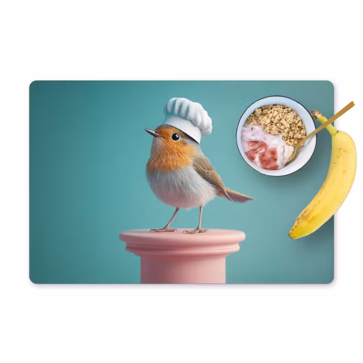 Roodborstje - Vogel - Koksmuts - Sokkel Placemat vinyl groot -zzzproduct_Kitchenyeah-website
