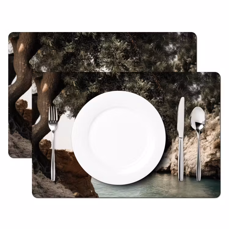 Rotsen - Zee - Boom - Groen Placemat vinyl groot -zzsfeer2_Kitchenyeah-website