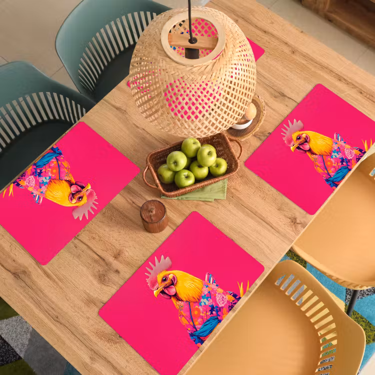 Haan - Kleurrijk - Kimono - Roze Placemat vinyl groot -zzsfeer5_Kitchenyeah-website