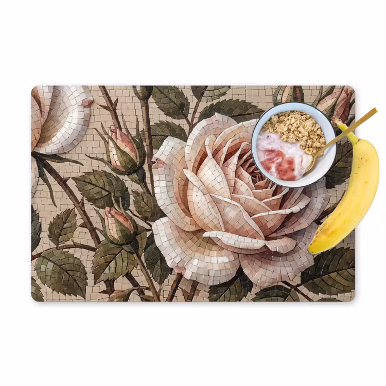 Roos - Mozaïek - Bloemen - Klassiek - Beige Placemat vinyl groot -zzzproduct_Kitchenyeah-website