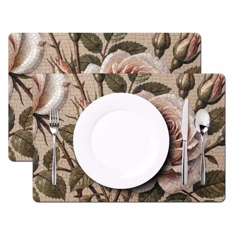 Roos - Mozaïek - Bloemen - Klassiek - Beige Placemat vinyl groot -zzsfeer2_Kitchenyeah-website
