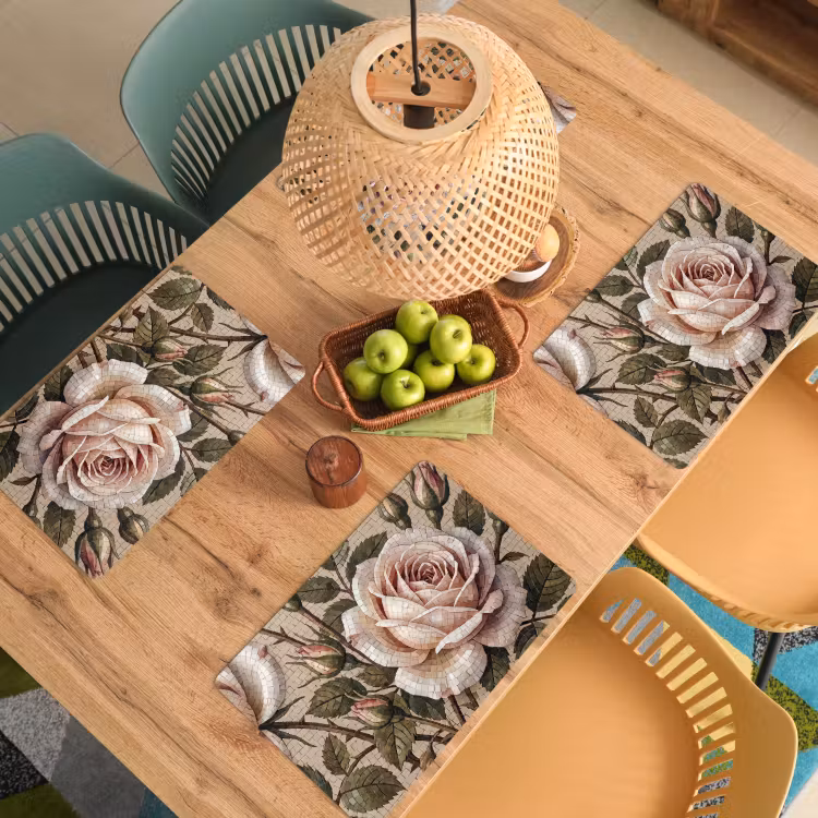Roos - Mozaïek - Bloemen - Klassiek - Beige Placemat vinyl groot -zzsfeer5_Kitchenyeah-website