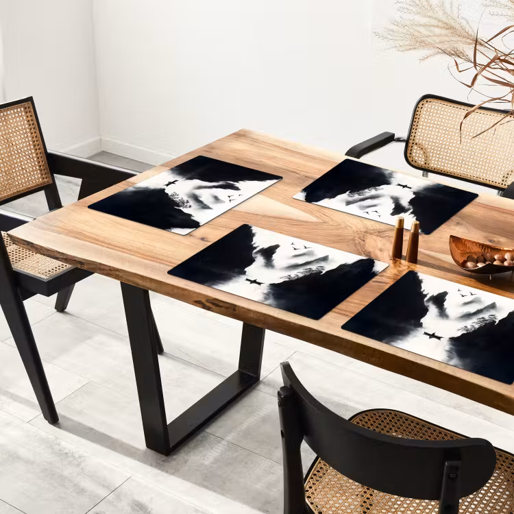 Roeiboot - Mistig - Bergen - Vogels Placemat vinyl groot -zzsfeer4_Kitchenyeah-website