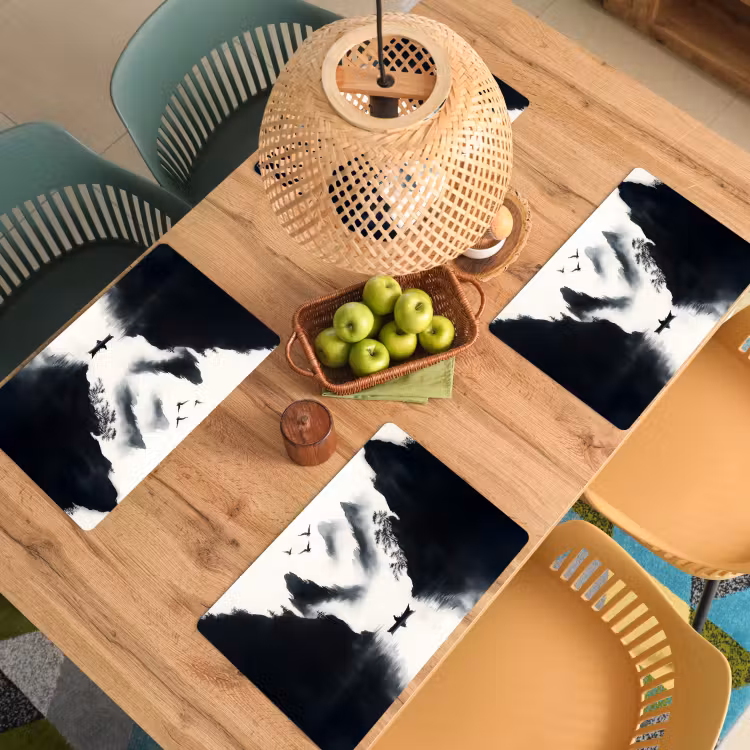 Roeiboot - Mistig - Bergen - Vogels Placemat vinyl groot -zzsfeer5_Kitchenyeah-website