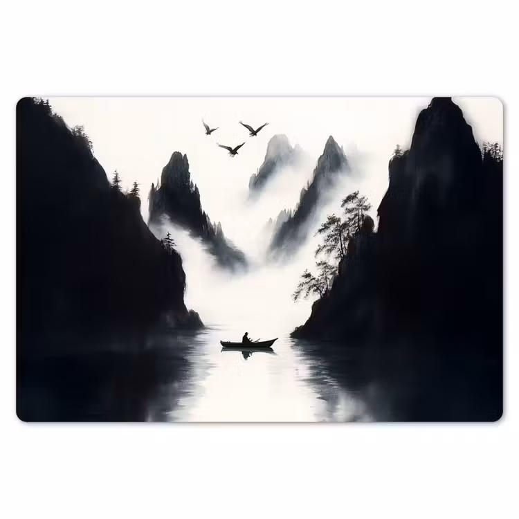 Roeiboot - Mistig - Bergen - Vogels Placemat vinyl groot -zzsfeer1_Kitchenyeah-website