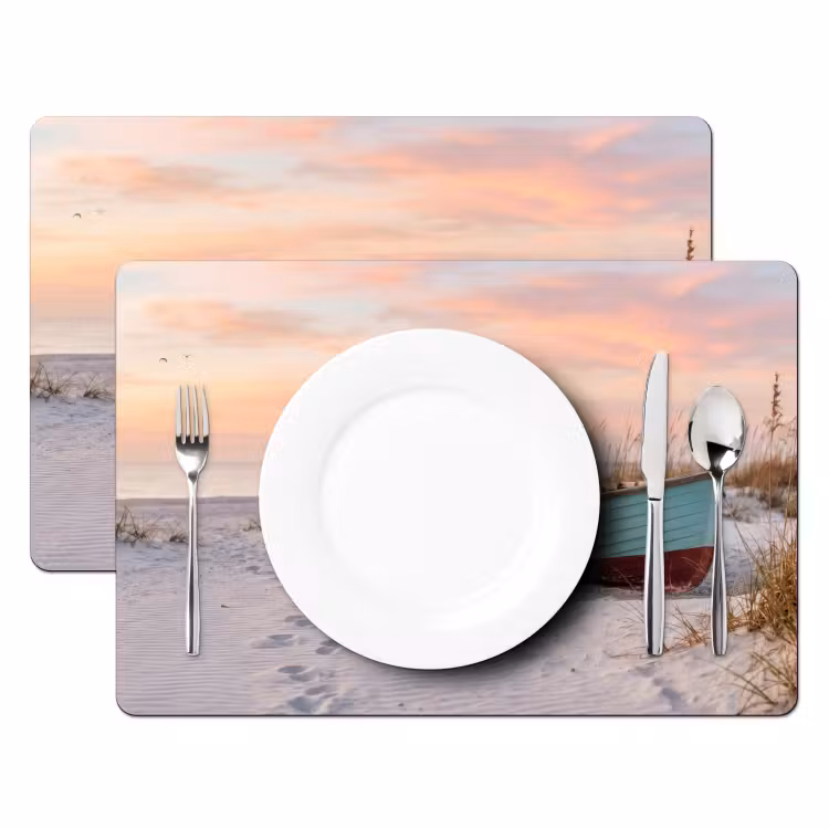 Rustiek - Roeiboot - Zandstrand Placemat vinyl groot -zzsfeer2_Kitchenyeah-website