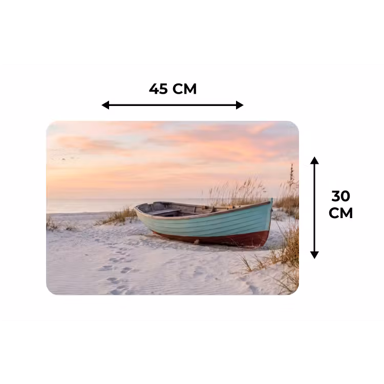 Rustiek - Roeiboot - Zandstrand Placemat vinyl groot -specs