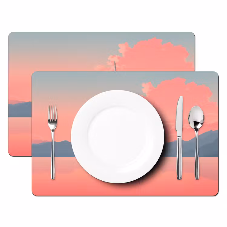 Zeilboot - Roze zee - Zonsondergang - Bergen Placemat vinyl groot -zzsfeer2_Kitchenyeah-website
