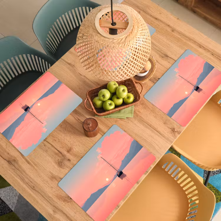 Zeilboot - Roze zee - Zonsondergang - Bergen Placemat vinyl groot -zzsfeer5_Kitchenyeah-website