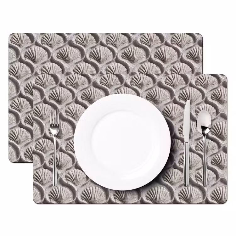 Zand - Schelpenvorm - Grijs Placemat vinyl groot 368 -zzsfeer2_Kitchenyeah-website