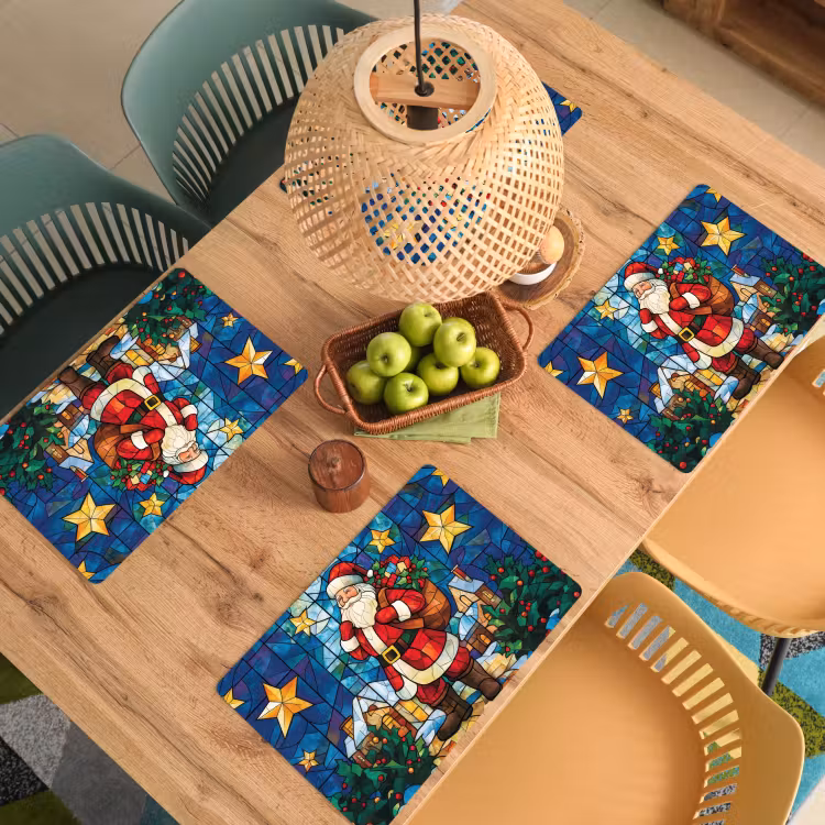 Kerstman - Glas - Kleurrijk Placemat vinyl groot -zzsfeer5_Kitchenyeah-website