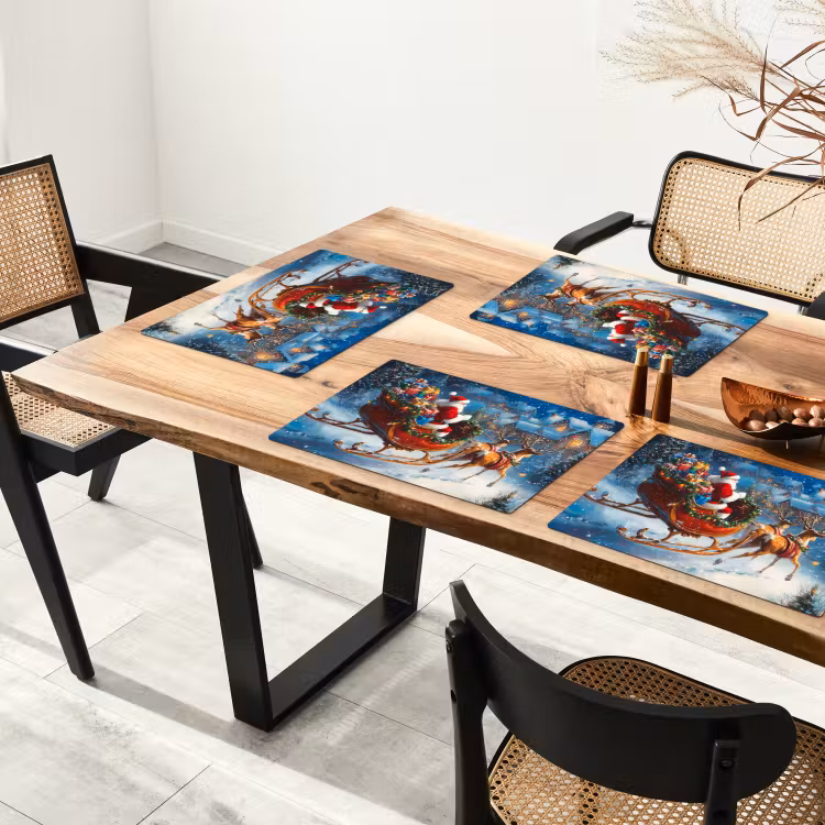 Kerstman - Rendier - Kerst - Sneeuw Placemat vinyl groot -zzsfeer4_Kitchenyeah-website