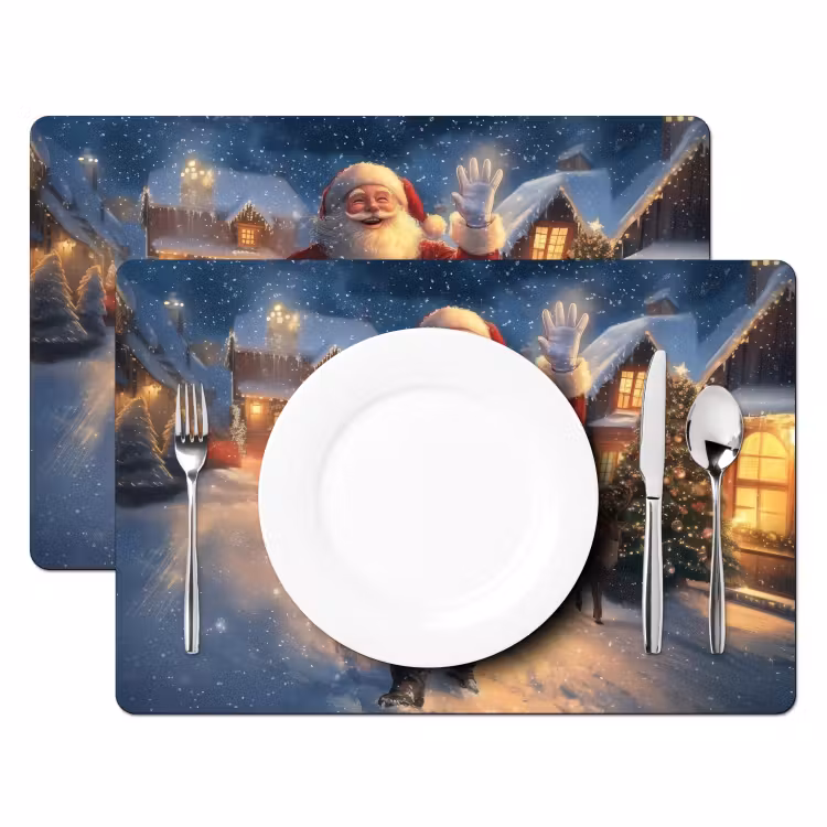 Kerstman - Dorp - Hert - Donker Placemat vinyl groot -zzsfeer2_Kitchenyeah-website