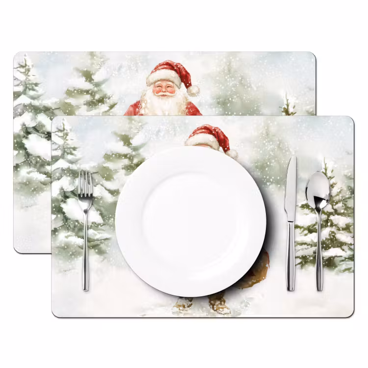 Kerstman- Winter - Sneeuw - Wit - Rood Placemat vinyl groot -zzsfeer2_Kitchenyeah-website