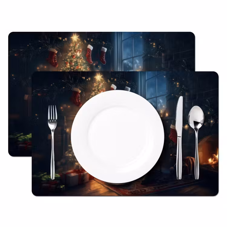 Kerstman - Haard - Donker Placemat vinyl groot -zzsfeer2_Kitchenyeah-website