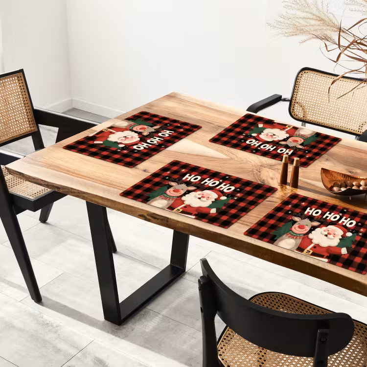Kerstman - Rendier - Tekst - Rood - Zwart Placemat vinyl groot -zzsfeer4_Kitchenyeah-website
