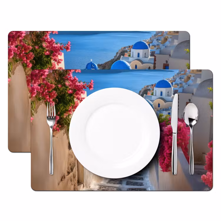 Santorini - Bloemen - Griekenland Placemat vinyl groot -zzsfeer2_Kitchenyeah-website