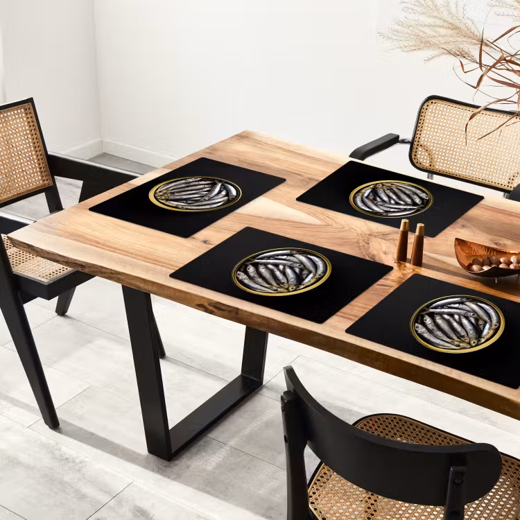 Sardines - Vissen - Rond - Zwart Placemat vinyl groot -zzsfeer4_Kitchenyeah-website